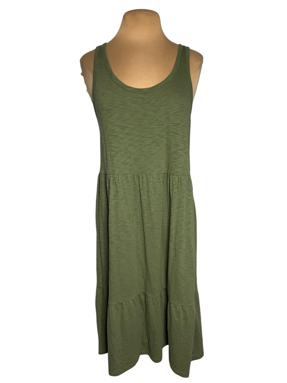 GAP Sleeveless Tiered Knit Midi Dress Medium M Olive Sage Green 100% cotton NWT